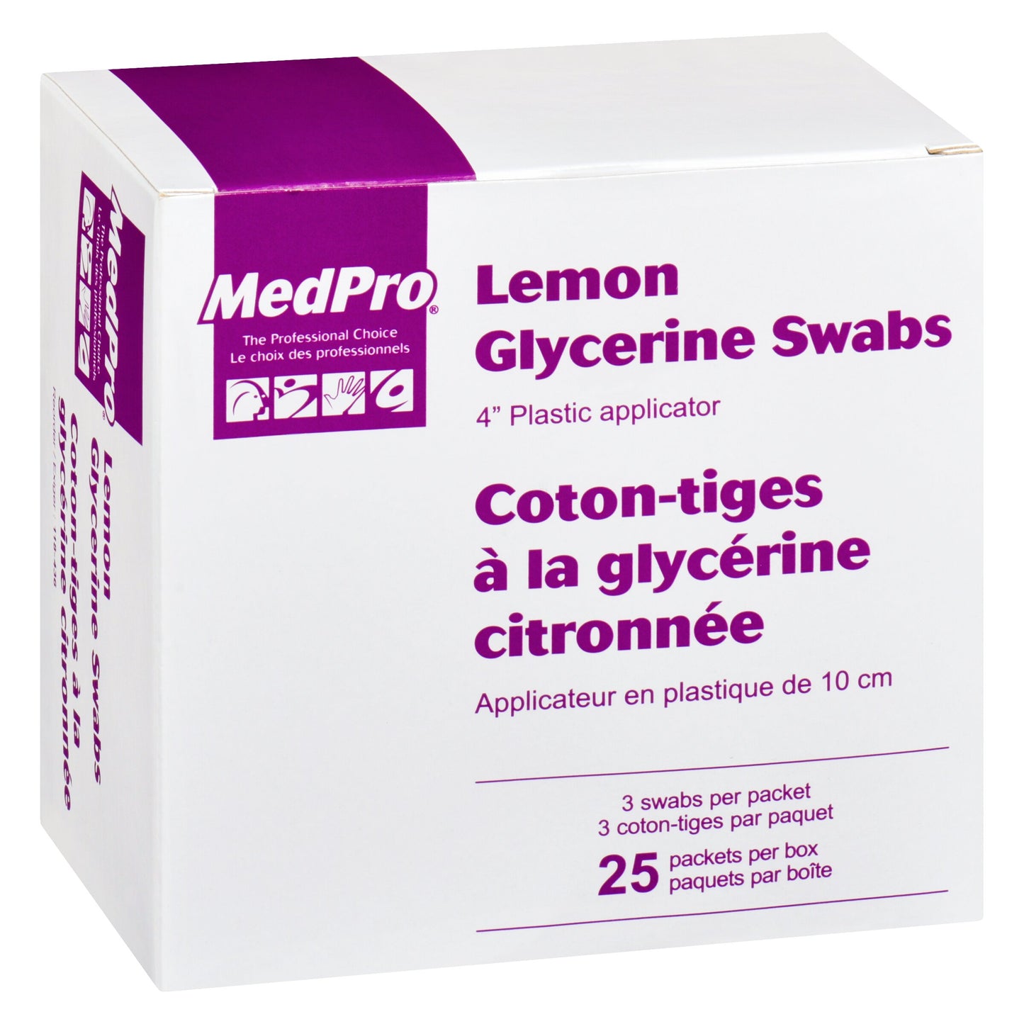 MedPro Lemon Glycerine Swabs - Plastic applicator with a cotton swab soaked in a lemon glycerin solution. 3 swabs per packet, 25 packets per box, 10 boxes per case.