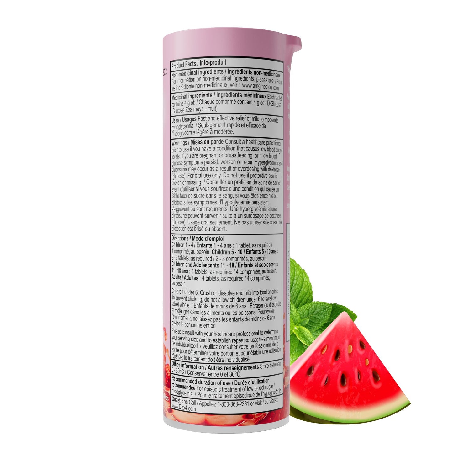 Tubes de comprimés de glucose Dex4