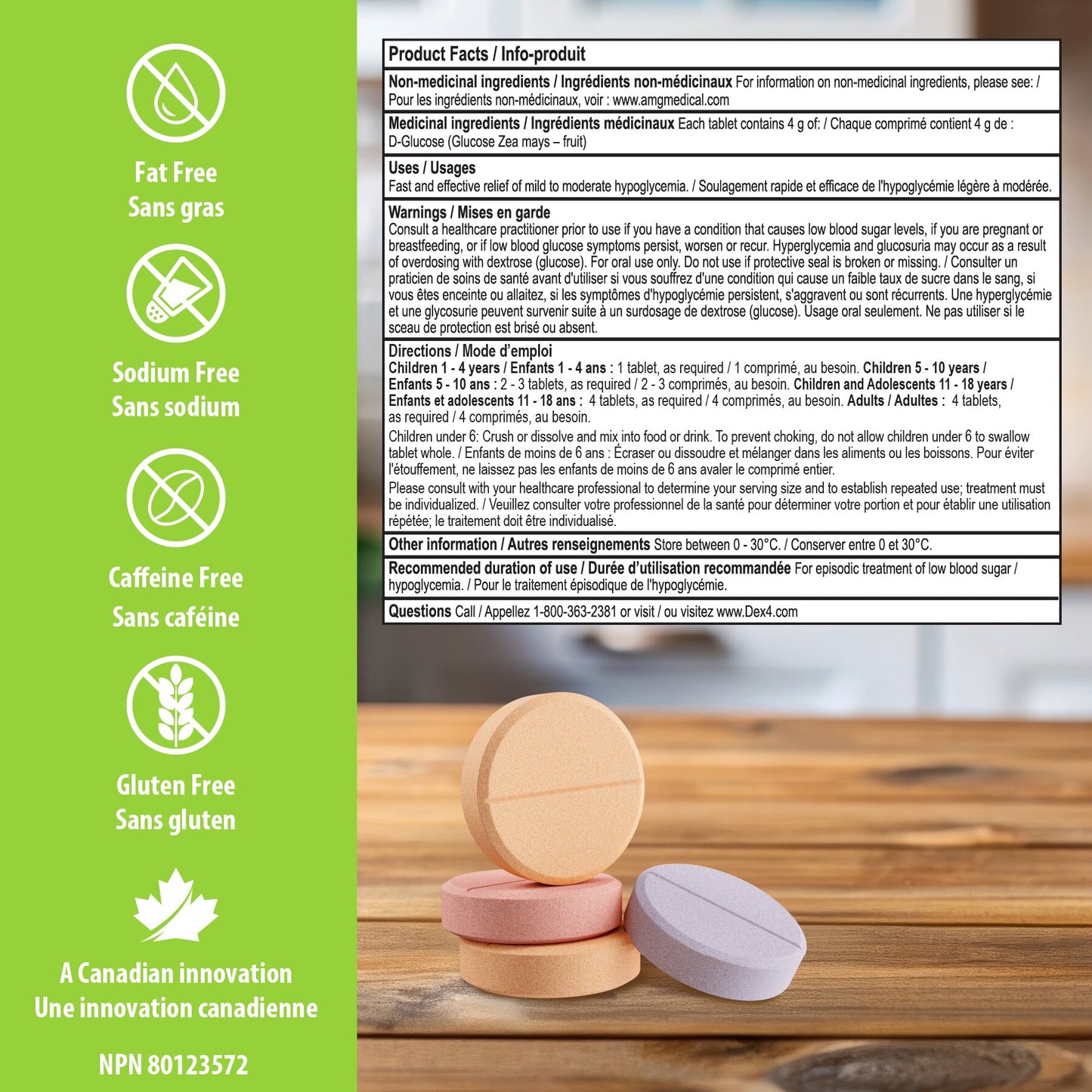 Bouteilles de comprimés de glucose Dex4