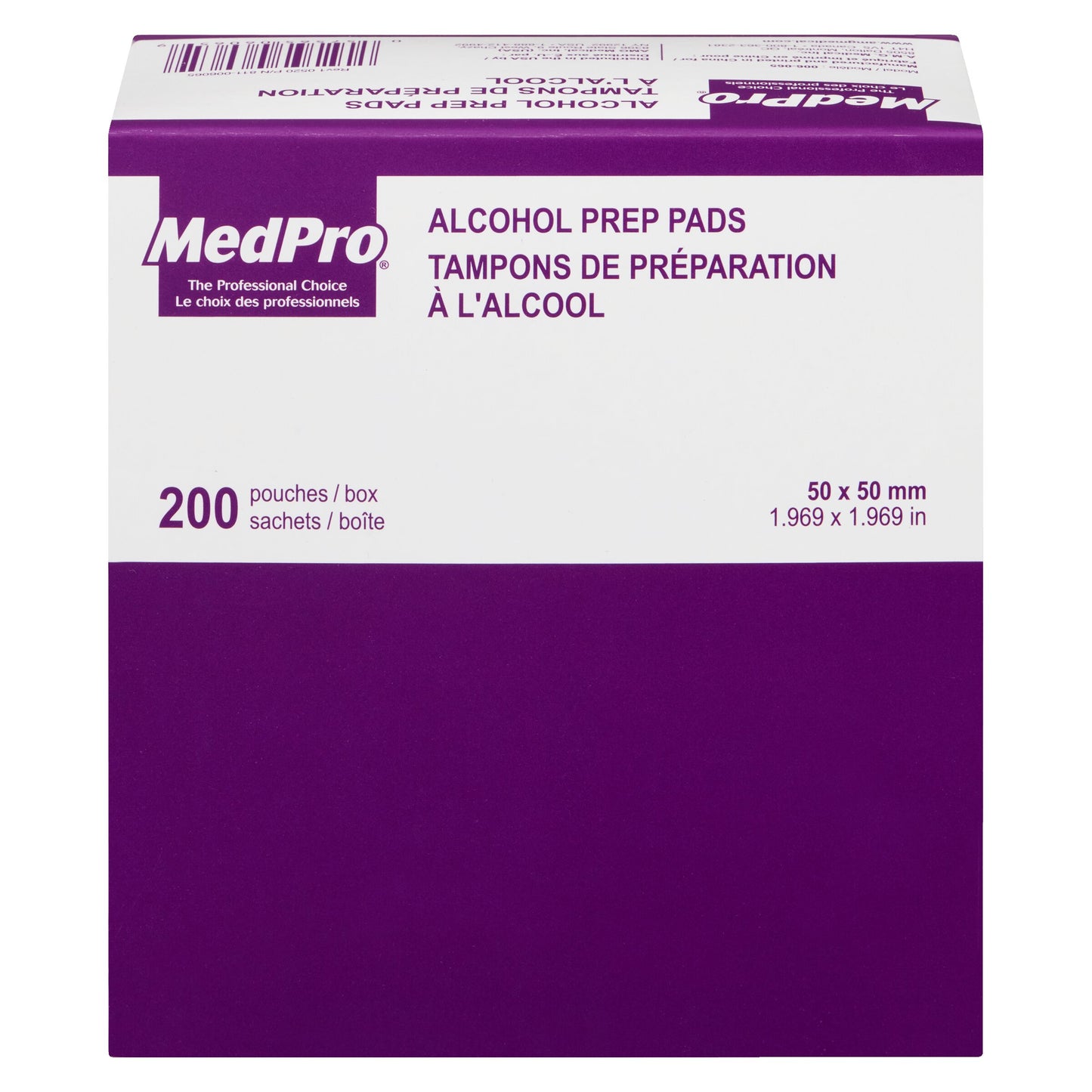 MedPro Alcohol Prep Pads - These Alcohol Prep Pads are saturated with 70% isopropyl alcohol. • Medium size pads• Individually packed• 200 per box Active ingredient : 70% (v/v) Isopropanol (2-propanol) Inactive ingredients : water
