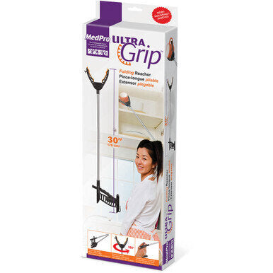 MedPro Ultra-Grip Folding Reacher - This folding reach extender is a simple and effective grasping aid. Useful in and around the whole house!30 in (76 cm) Folds for easy storage Rotating, anti-slip grip Use both hands for a stronger grip Adds 30" (76 cm)
