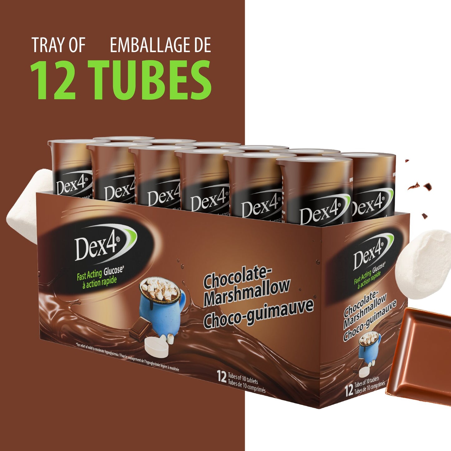 Tubes de comprimés de glucose Dex4