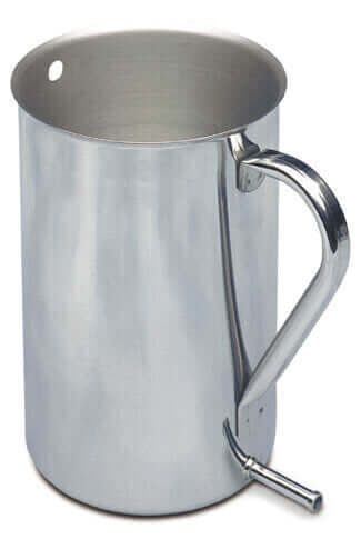 AMG Irrigator with Handle - Made in stainless steel.Diameter: 5” (12.7 cm).Height: 7 1/2” (19 cm).Cleaning and care instructions
