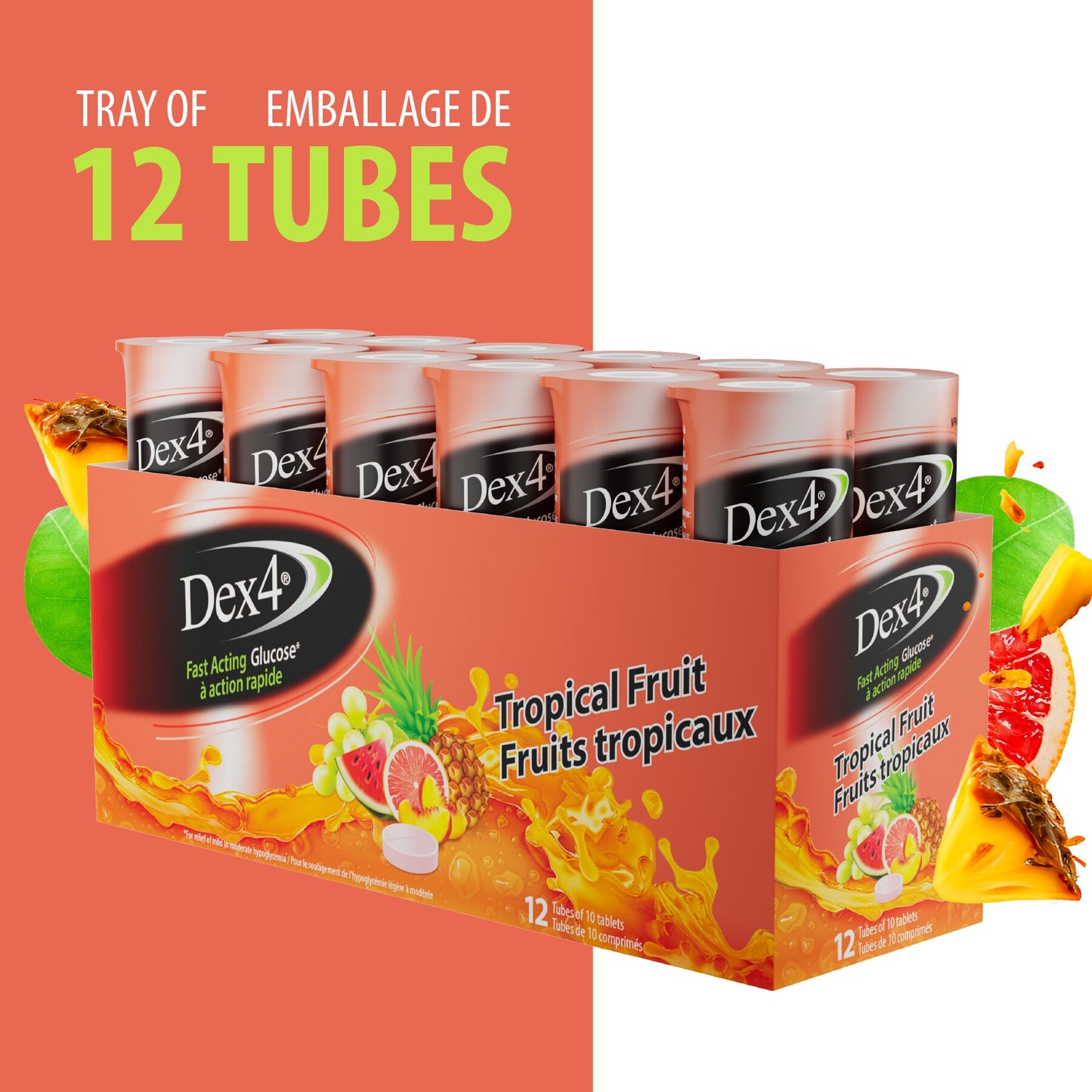 Tubes de comprimés de glucose Dex4