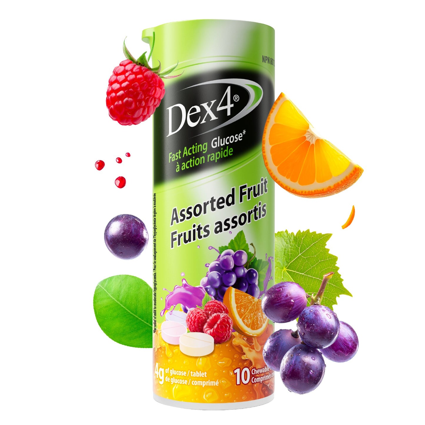 Tubes de comprimés de glucose Dex4