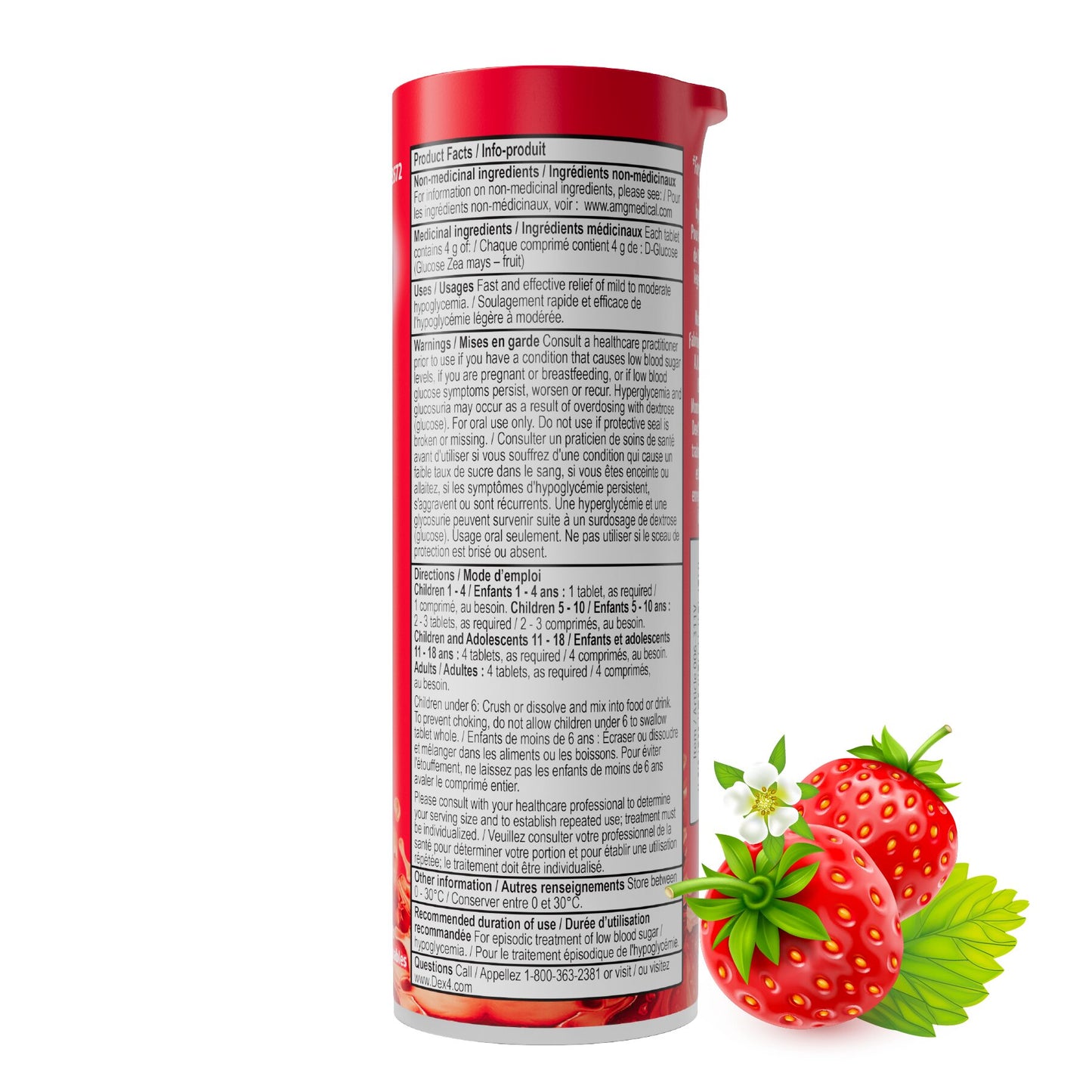 Tubes de comprimés de glucose Dex4