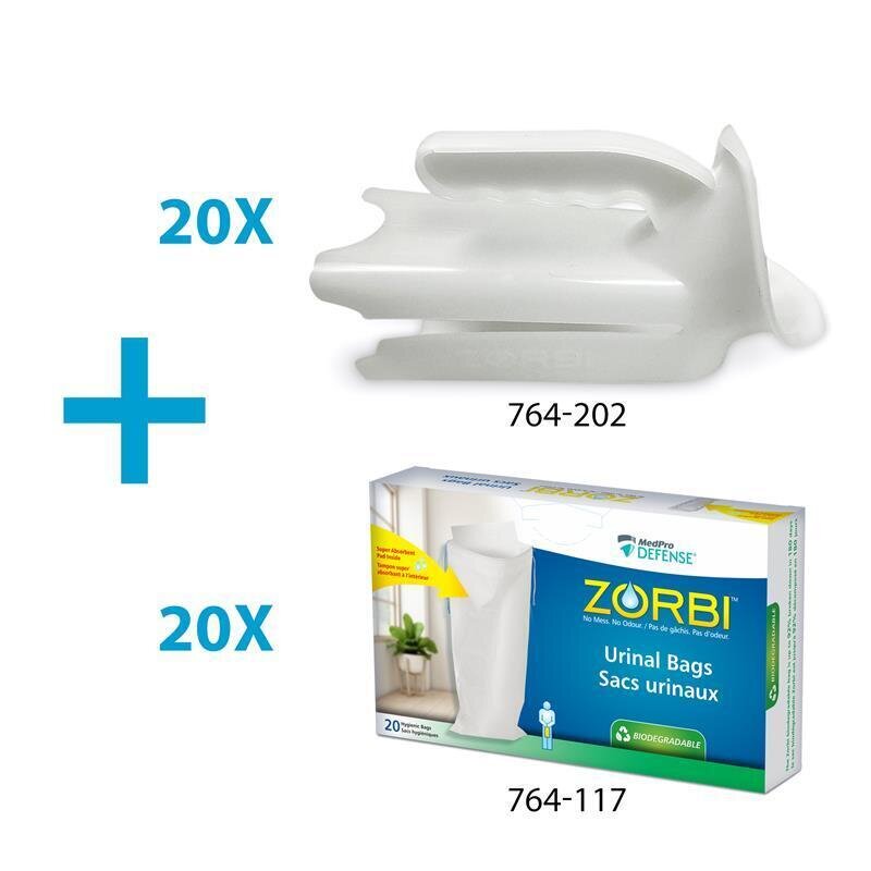 MedPro Defense Zorbi Urinal Bio Bags Kit - 764-902 - Zorbi Urinal Kit 20 Zorbi Urinal Bag Supports (764-200) and 10 boxes of 764-117 ZORBI™ Urinal Bags
