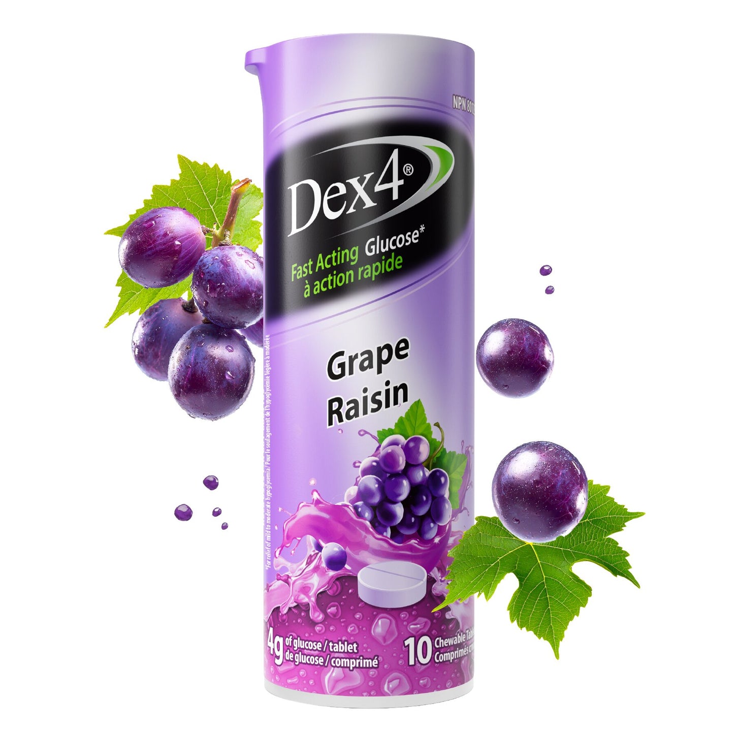Tubes de comprimés de glucose Dex4
