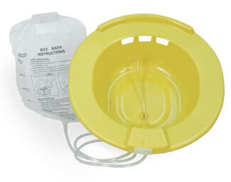 Sitz Bath - Fits most standard toilet bowls. Edges are slightly contoured to assure comfort. Made from durable plastic. Comes complete with tubing and 2000 cc (2 litres) water bag.