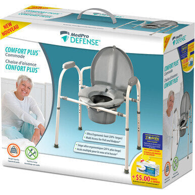 MedPro Defense Comfort Plus Commode - The Comfort Plus Commode was designed to make the customers’ experience with the commode as efficient and comfortable as possible. We took our 40+ years of experience in the medical equipment arena and redesigned our