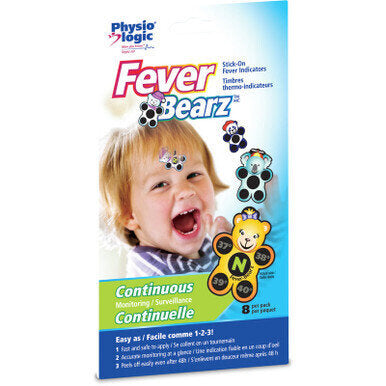 Physio Logic Fever Bearz Stick-On Fever Indicators - Fever-Bearz™, the kid friendly fever indicator, allows parents to continue monitoring the child’s temperature up to 48 hours, easily.The encapsulated liquid crystal technology of Fever-Bearz™, provides