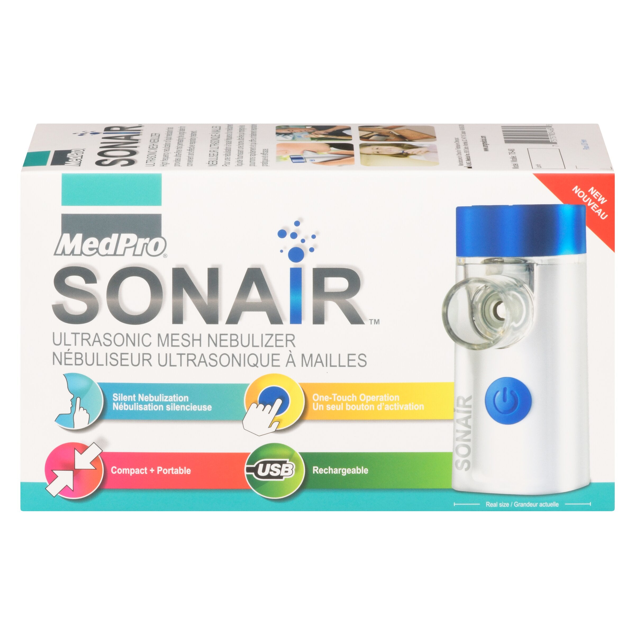 MedPro Sonair Ultrasonic Mesh Nebulizer - The Sonair™ nebulizer uses ultrasonic mesh technology to turn liquid medication into an ultra-fine mist that permeates the lungs to deliver medication quickly and effectively:· Easy to use: Sonair is designed to f