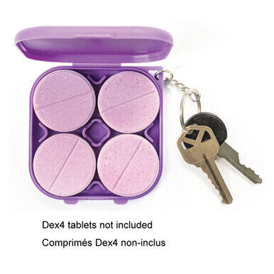 Dex4 Key Chain - Be prepared anytime, anywhere with a Dex4 key chain that attaches to your backpack or key holder The Dex-4 Keychain holds 4 glucose tablets Convenient and compact Refillable * Dex4 Tablets Not Included* Available in a variety of colours -