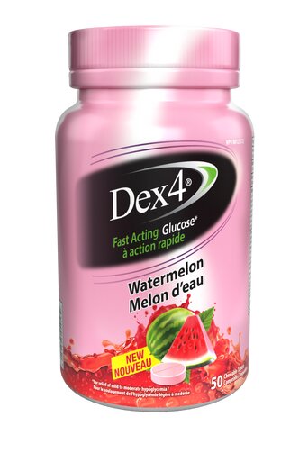 Dex4 Glucose Tablet Bottles (50 tablets) - Dex4® provides FAST and EFFECTIVE relief of mild to moderate hypoglycemia with a variety of great tasting flavours. Dex4 offers choice and convenience with 4 grams of glucose per tablet that are easy to chew and