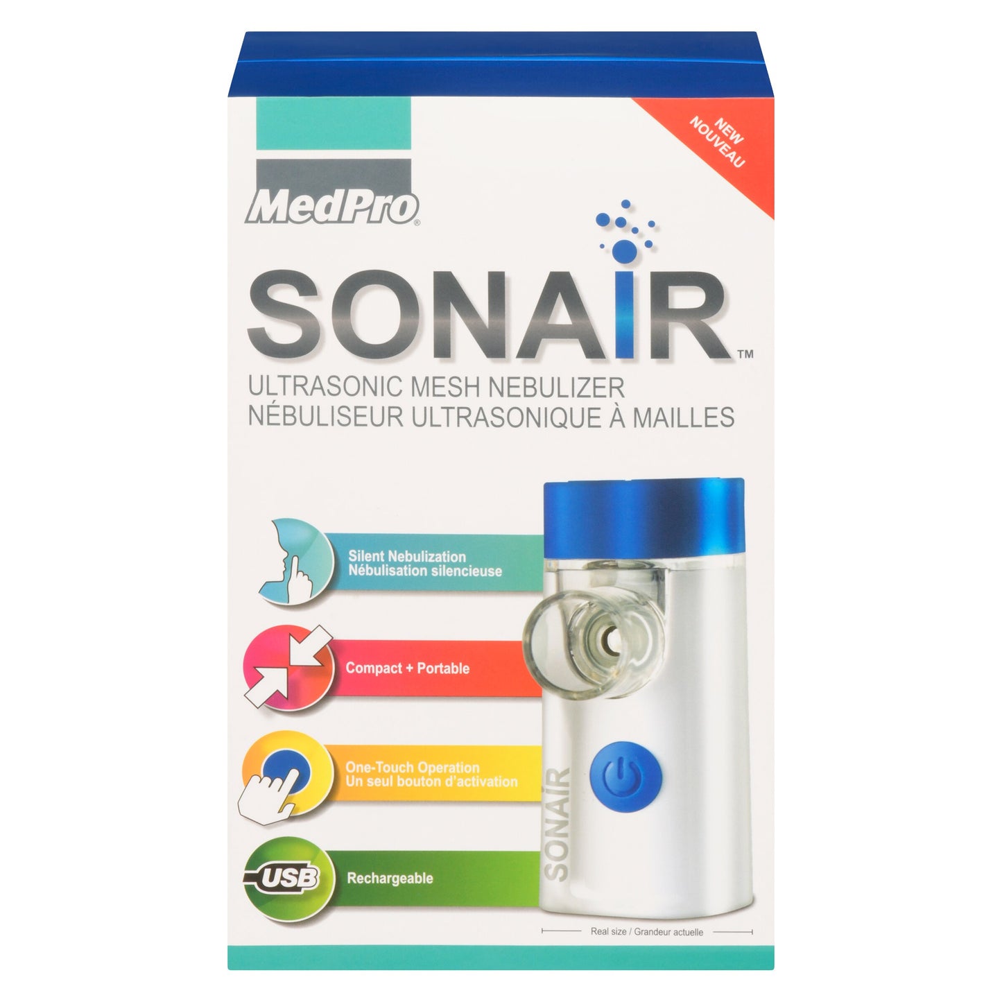 MedPro Sonair Ultrasonic Mesh Nebulizer - The Sonair™ nebulizer uses ultrasonic mesh technology to turn liquid medication into an ultra-fine mist that permeates the lungs to deliver medication quickly and effectively:· Easy to use: Sonair is designed to f