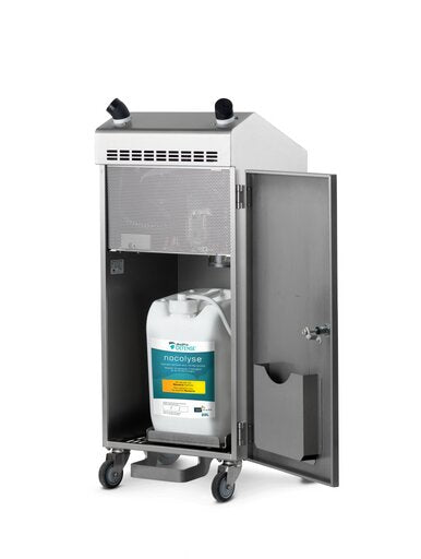 MedPro Defense Nocomax Disinfection Machine - Allow 8 to 16 weeks for delivery. Robust stainless-steel construction for industrial applications Rotating dispersion nozzles to adjust to room configurations Easy to use touchpad controls and LED display Larg