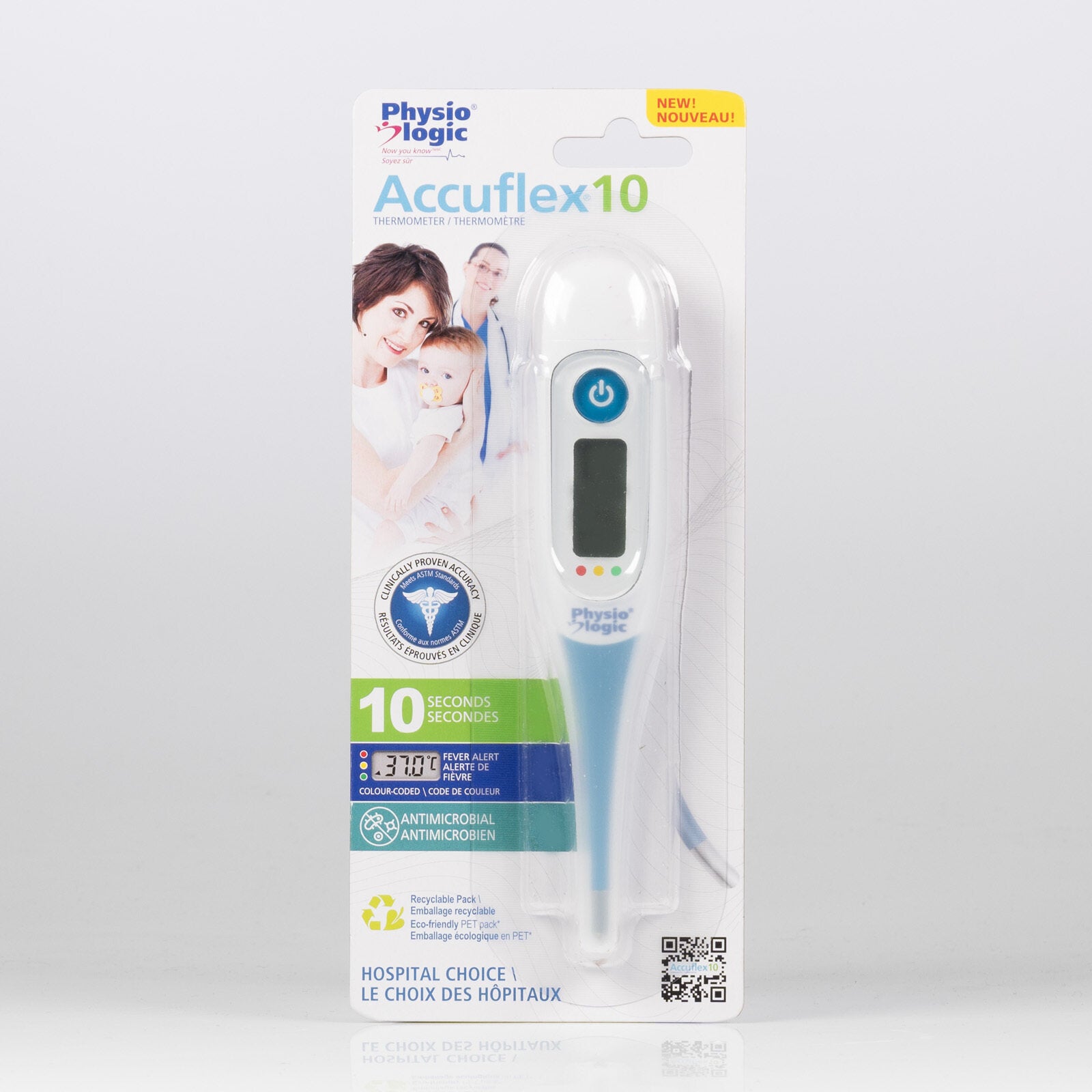 Physio Logic Accuflex10 Flexible Digital Thermometer - The Accuflex10 Thermometer is FAST and ACCURATE providing readings in j 10 seconds. The gentle flex-tip makes safer and more comfortable. Perfect for all ages, this thermometer includes a large screen