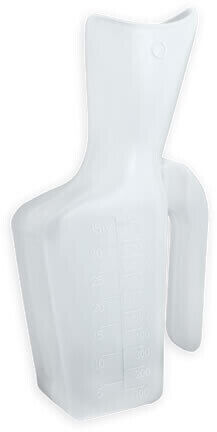 AMG Female Urinal - Ideal for patients with limited mobility. Made from durable plastic, it is easy to use and clean. 1000 cc (1 litre) capacity (35 oz). Measurements (cc & oz) marked on the side.