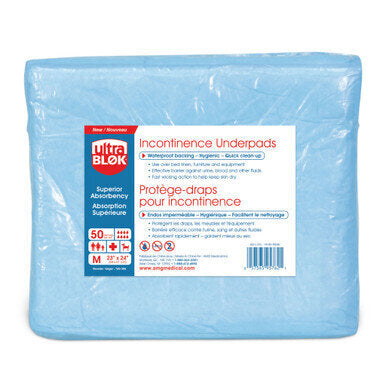 UltraBlok Disposable Underpads, High Absorbency - This absorbent underpad provides waterproof protection for beds and chairs. Use over bed linen, furniture and equipment Disposable for quick clean-up Effective barrier against urine, blood and other fluids