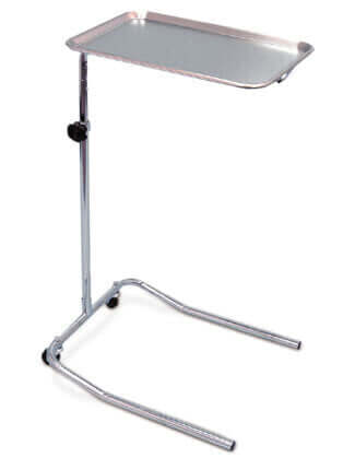 AMG Mayo Type Instrument Table - This Mayo-Type Instrument Table features a stainless steel tray on chrome plated steel base with ball-bearing casters for increased maneuverability. Stay-put knob keeps tray at selected height.• Chrome plated steel tubing•