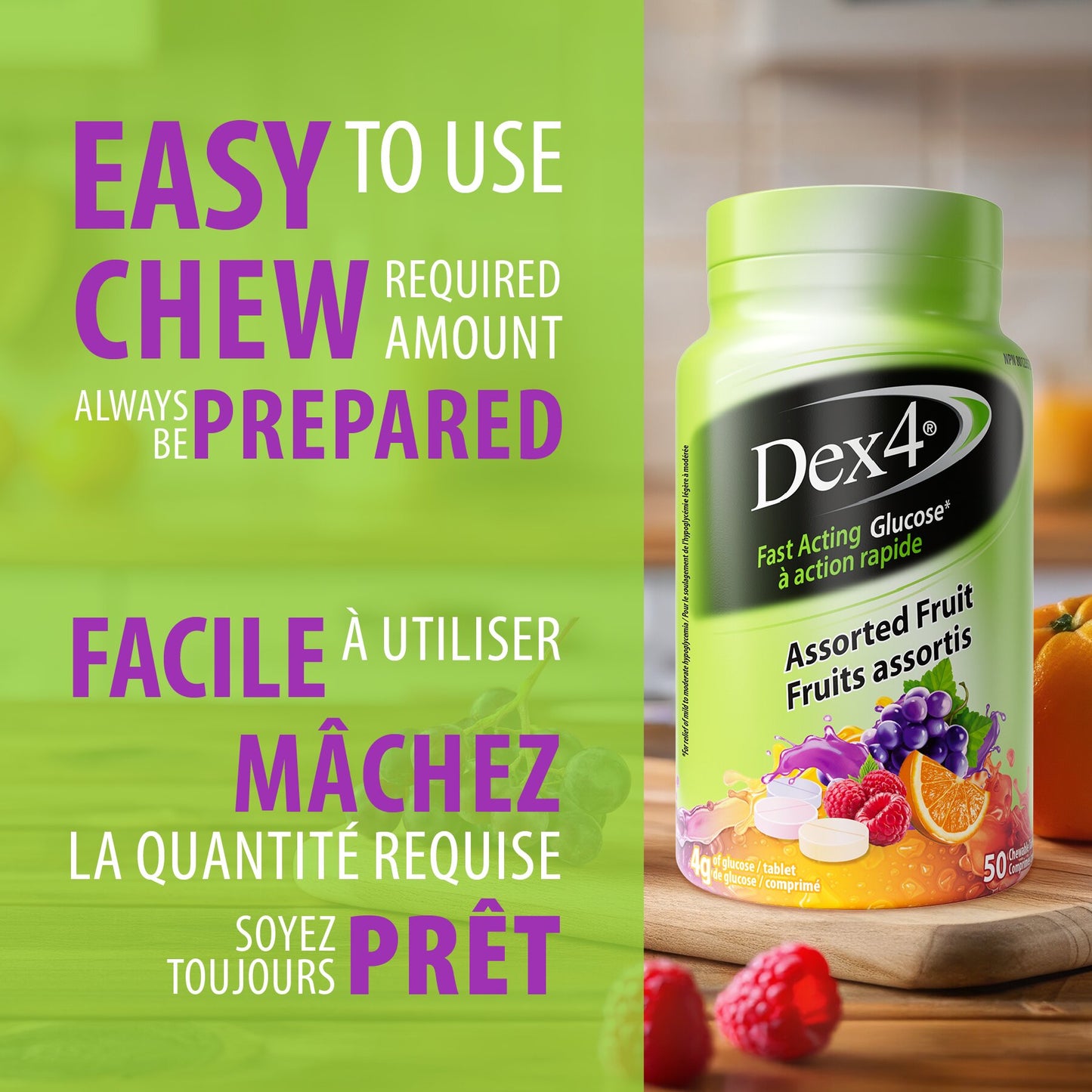 Bouteilles de comprimés de glucose Dex4