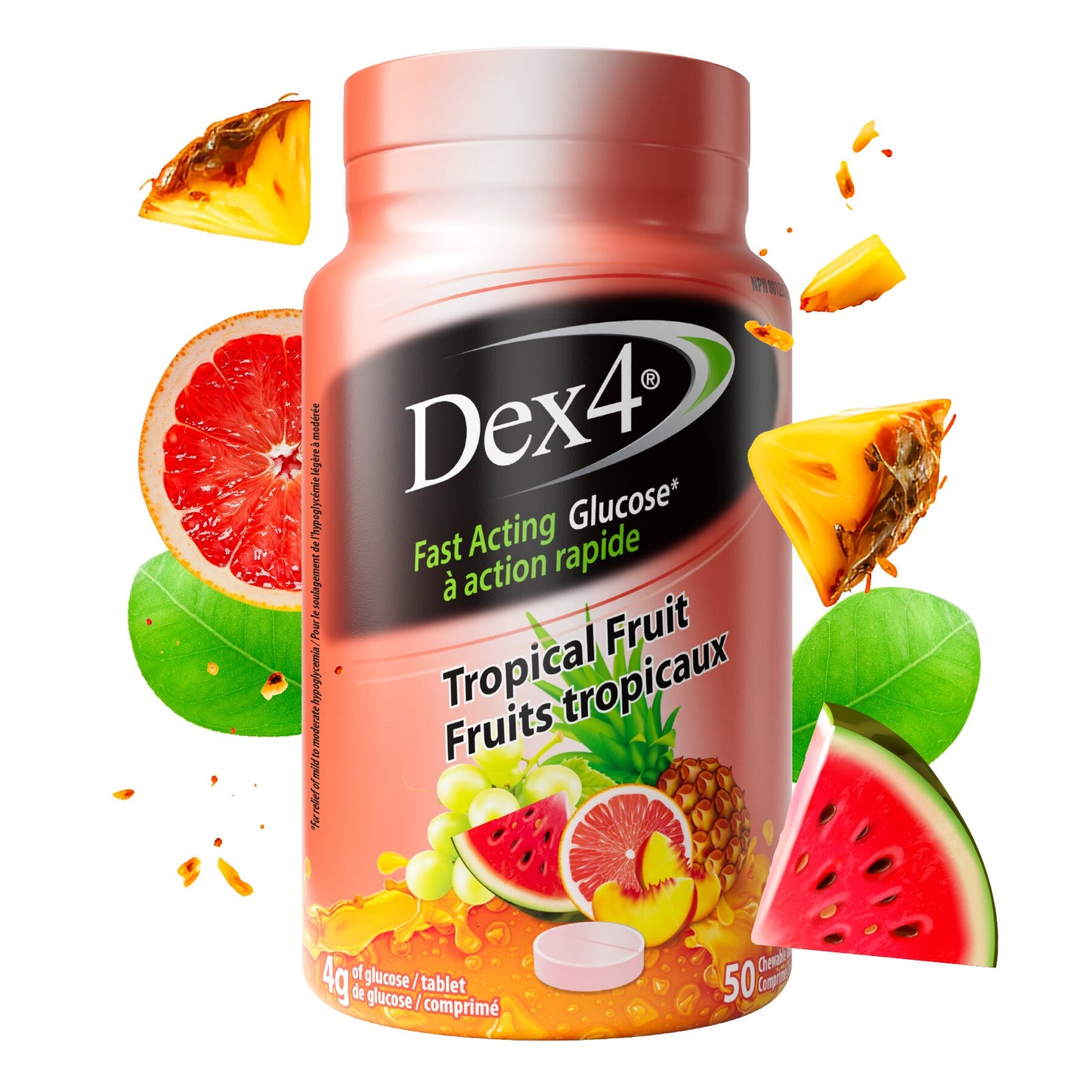 Bouteilles de comprimés de glucose Dex4