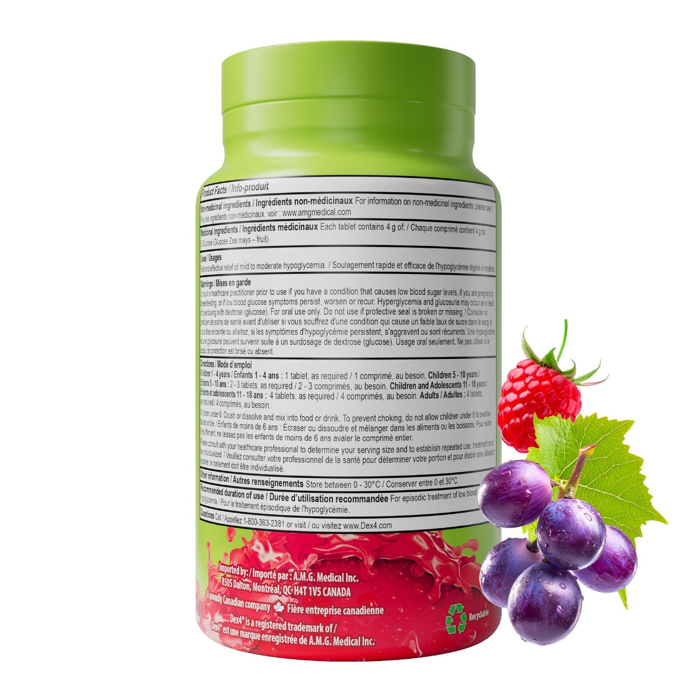 Bouteilles de comprimés de glucose Dex4