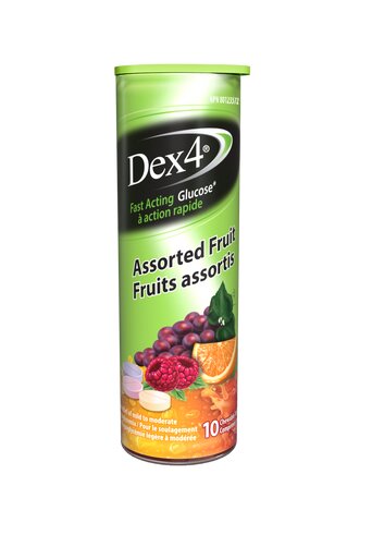 Dex4 Glucose Tablet Tubes - Dex4® provides FAST and EFFECTIVE relief of mild to moderate hypoglycemia with a variety of great tasting flavours. Dex4 offers choice and convenience with 4 grams of glucose per tablet that are easy to chew and dissolve quickl