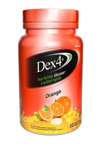 Dex4 Glucose Tablet Bottles (50 tablets) - Dex4® provides FAST and EFFECTIVE relief of mild to moderate hypoglycemia with a variety of great tasting flavours. Dex4 offers choice and convenience with 4 grams of glucose per tablet that are easy to chew and