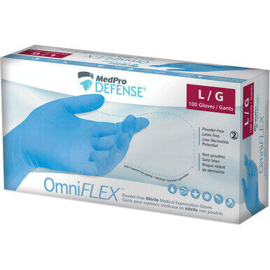 MedPro Defense OmniFLEX Nitrile Powder-Free Exam Gloves - Customer focused packaging Attractive, easy to read boxes Flexible packaging allowing vertical or horizontal merchandising increasing shop-ability while reducing shelf and storage space Ergonomic o