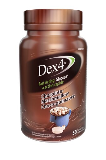 Dex4 Glucose Tablet Bottles (50 tablets) - Dex4® provides FAST and EFFECTIVE relief of mild to moderate hypoglycemia with a variety of great tasting flavours. Dex4 offers choice and convenience with 4 grams of glucose per tablet that are easy to chew and