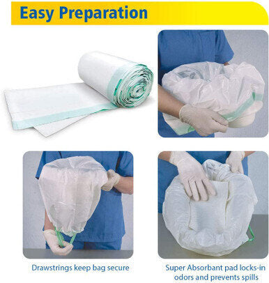 Zorbi Hygienic Biodegradable Bedpan Liners - ZORBI™ bags, pads and powder are a quick and convenient method of disposing liquid human waste while minimizing its contact with equipment or staff. All ZORBI™ bags contain a water soluble pad made with Super A