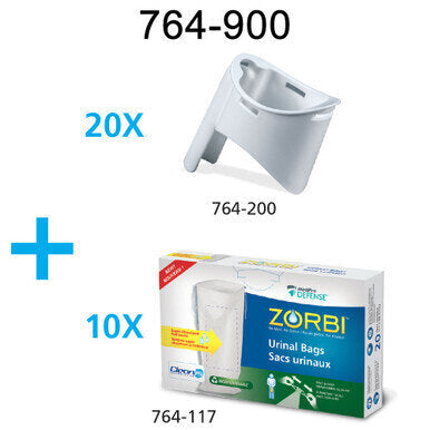 MedPro Defense Zorbi Urinal Bio Bags Kit - Zorbi Urinal Kit includes: 20 Zorbi Urinal Bag Supports (764-200) 10 boxes of ZorbiUrinal Bags (764-117)