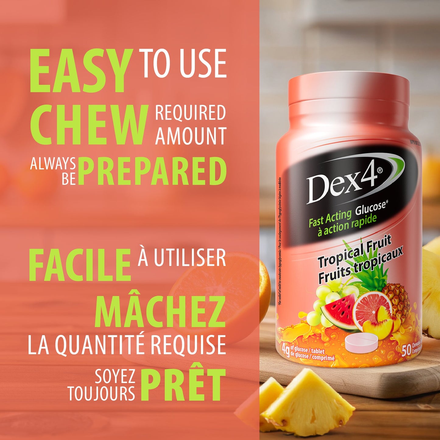 Bouteilles de comprimés de glucose Dex4