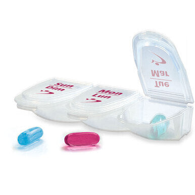 Physio Logic 7-day Pill Boxes - 7-day Pill Boxes with sticker sheet Easy-to-open flip tops Convenient modular format Compact and portable