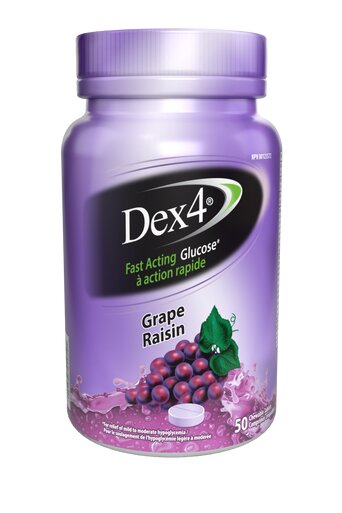 Dex4 Glucose Tablet Bottles (50 tablets) - Dex4® provides FAST and EFFECTIVE relief of mild to moderate hypoglycemia with a variety of great tasting flavours. Dex4 offers choice and convenience with 4 grams of glucose per tablet that are easy to chew and