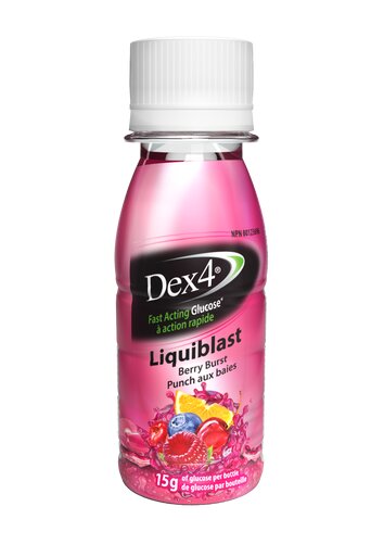 Dex4 Liquiblast - Dex4® provides FAST and EFFECTIVE relief of mild to moderate hypoglycemia. Dex4 Liquiblast comes in two great tasting flavours in a format that’s quick and easy to drink. Each 2oz bottle contains 15g of carbohydrates (d-glucose). Even mo