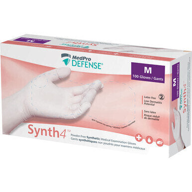 MedPro Defense Synth4 Synthetic Powder-Free Exam Gloves - Protection Meet or exceed ASTM D5250 requirements for barrier strength. Fit Made of stretch vinyl formulated to provide more stretch than traditional vinyl gloves to give more latex-like dexterity