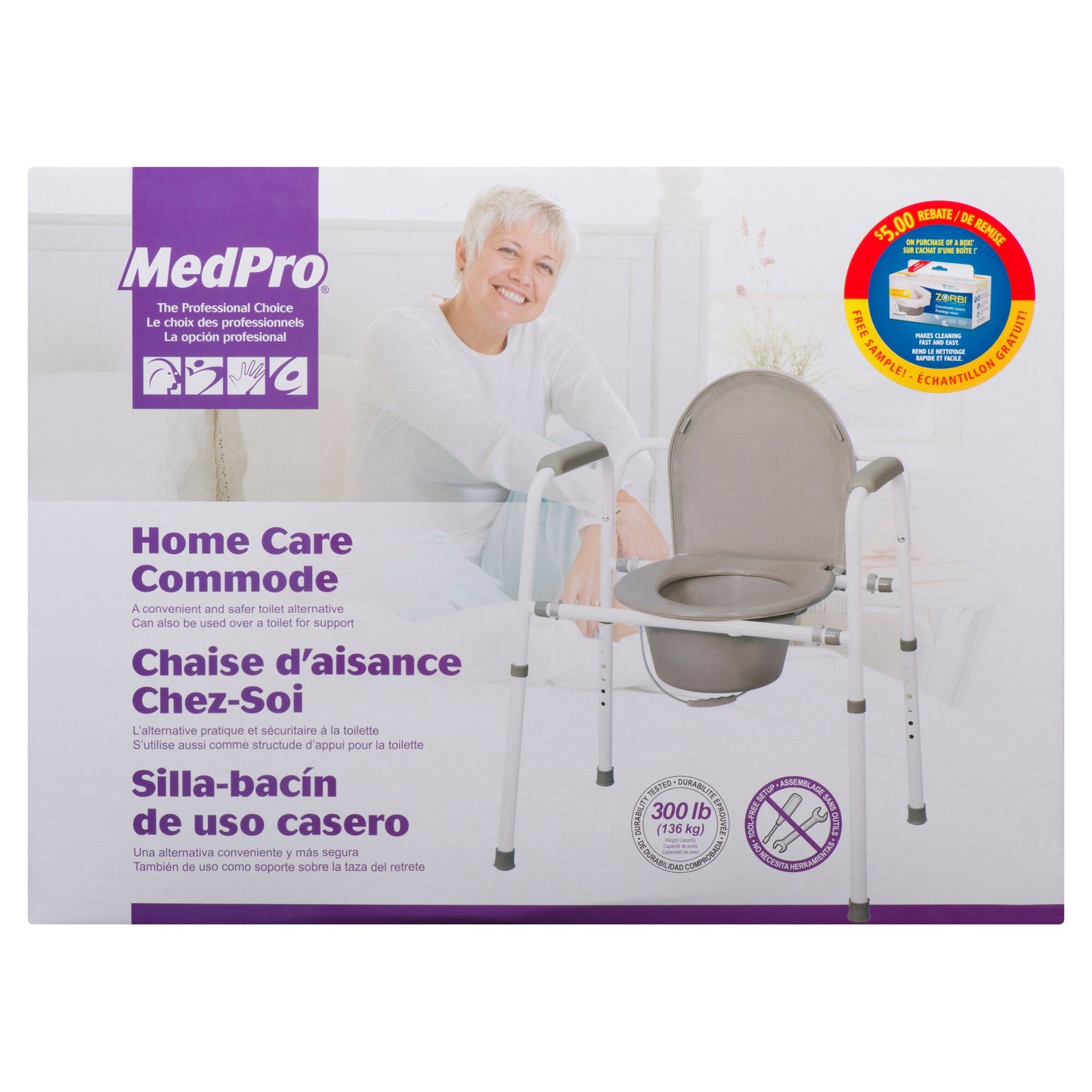 MedPro Homecare Commode - 3-in-1 Design: Commodes by MedPro provide a convenient and safer toilet alternative for people with reduced mobility. The Homecare Commode can be used as a bedside commode, toilet safety frame or raised toilet seat.Adjustable fra