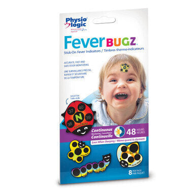 Physio Logic Fever-Bugz Stick on Temperature Indicators - Fever-Bugz®, the kid friendly fever indicator, allows parents to continue monitoring the child’s temperature up to 48 hours, easily.The encapsulated liquid crystals technology of Fever-Bugz®, provi
